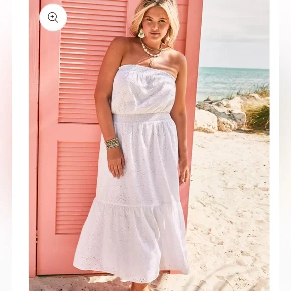 LILY PULITZER Nikole Strapless Midi White Eyelet Dress - Picture 3 of 12